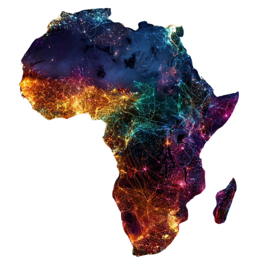 A glowing, illuminated map of Africa
