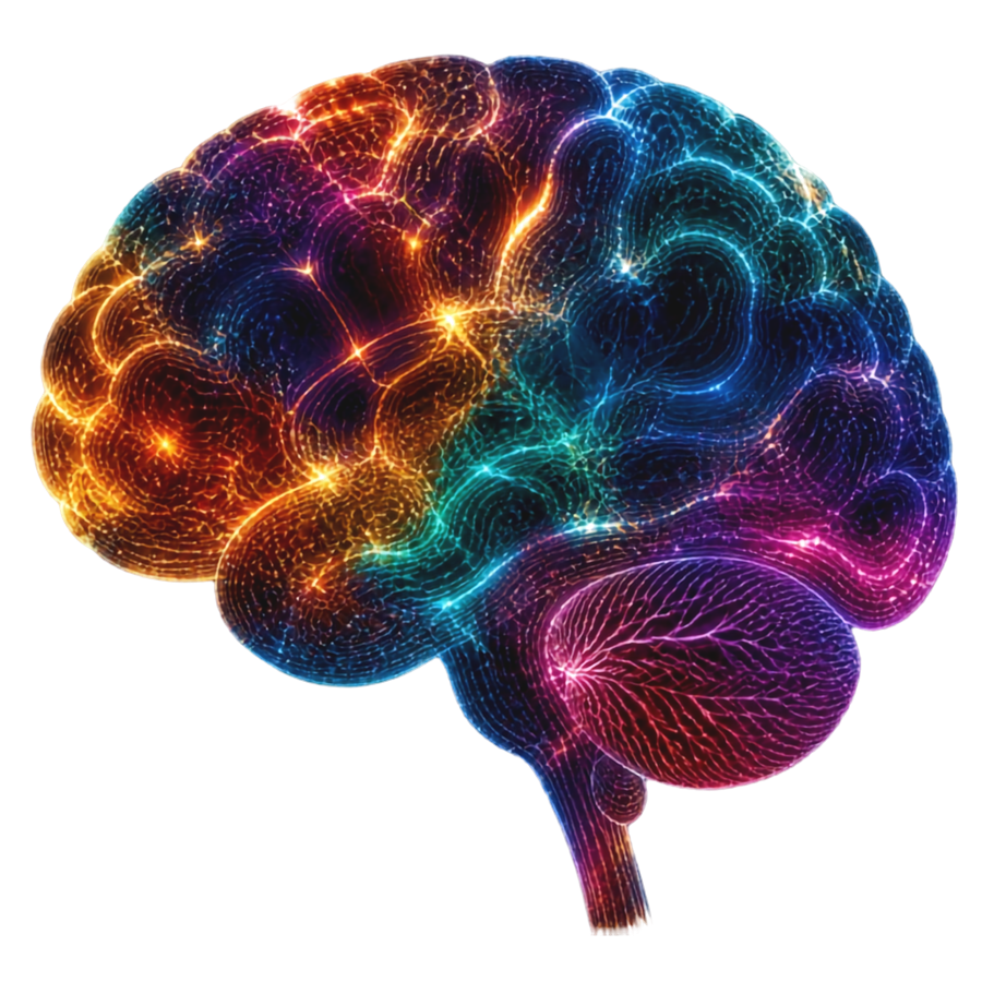 A colourful, illuminated illustration of a brain, representing AfriBao's knowledge hub